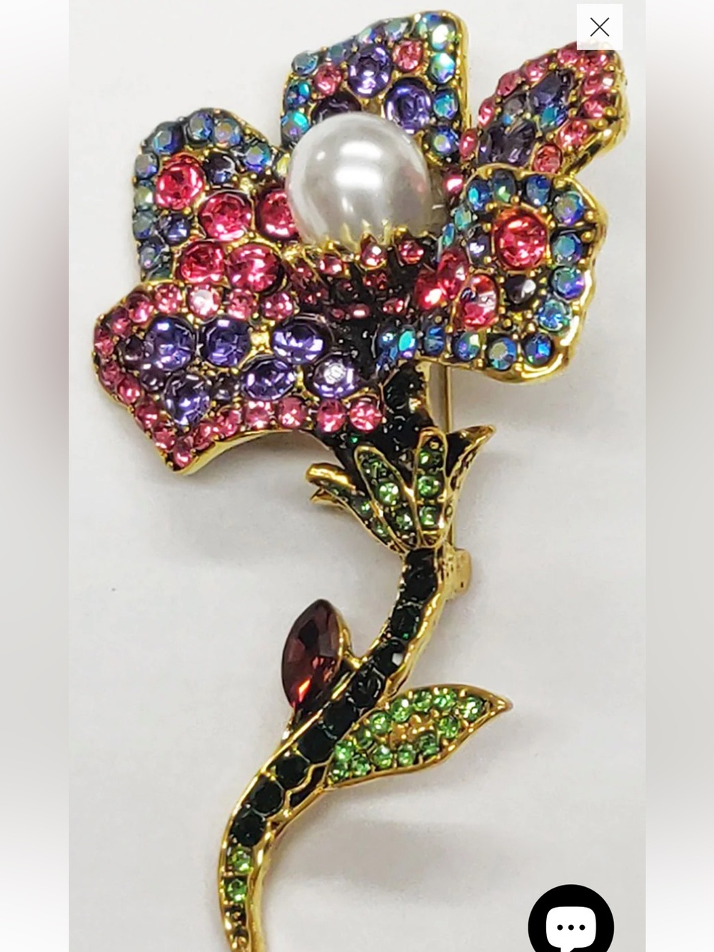 ARATTA Multicolor Crystal Flower Brooch with Pearl Center